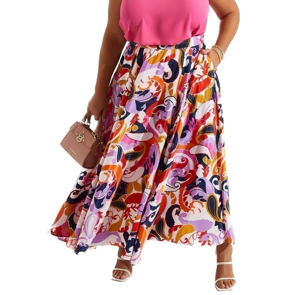 Ashley Stewart 18W-24W Paisley Print Maxi Skirt (AS03.12)